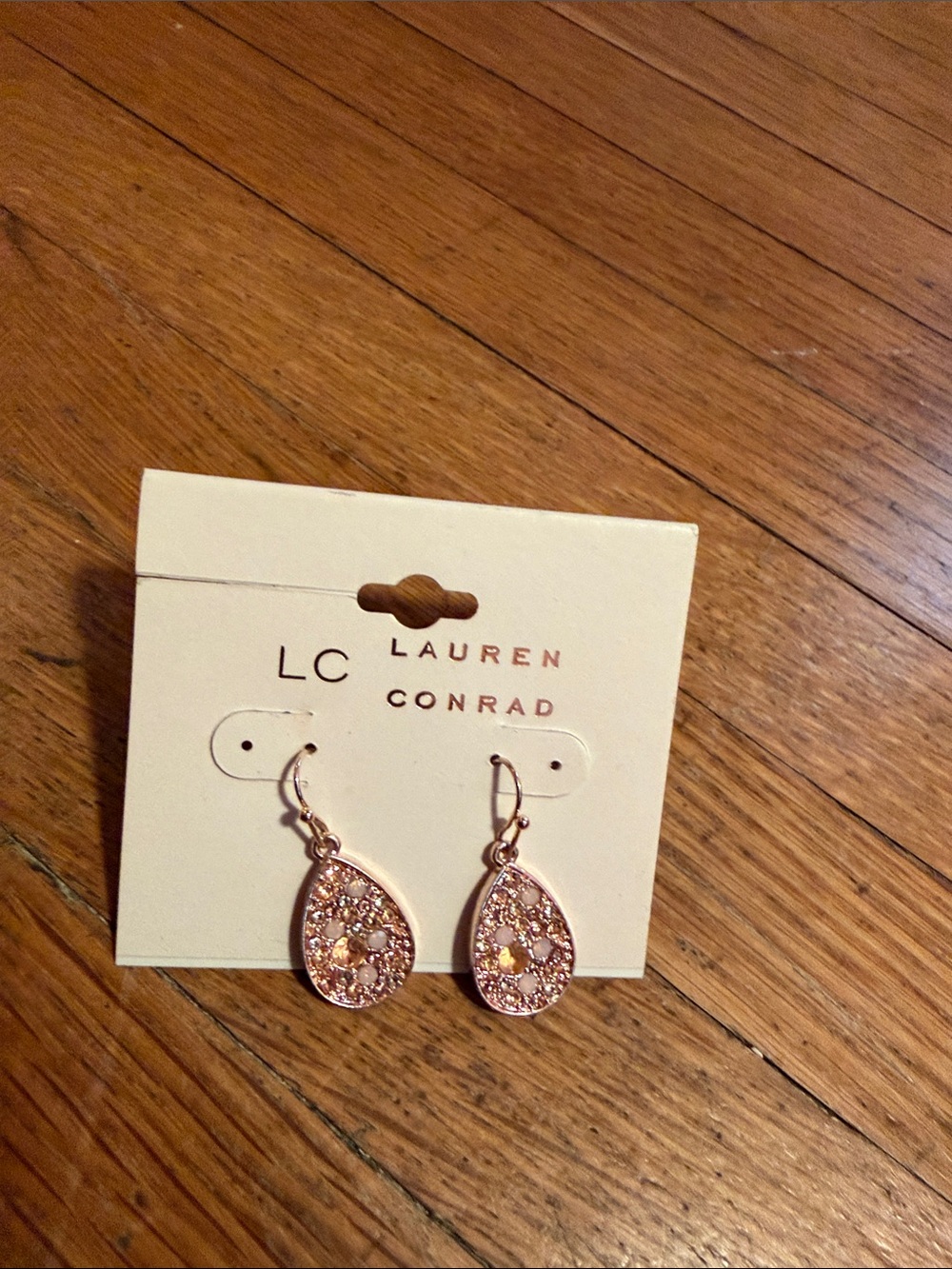LC Lauren Conrad Rose Gold Crystal Teardrop Dangle Earrings